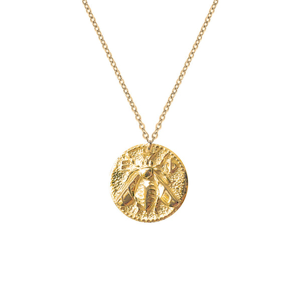 Queen Bee Coin Necklace Gold